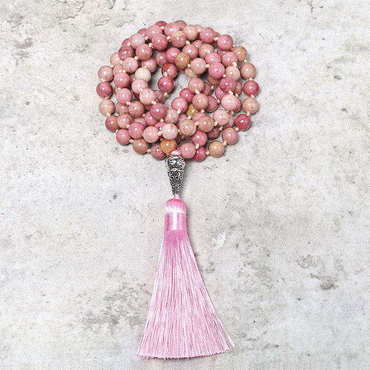 Buddha Stones 108 Mala Rhodonite Beads Yoga Meditazione Preghiera Bracciale