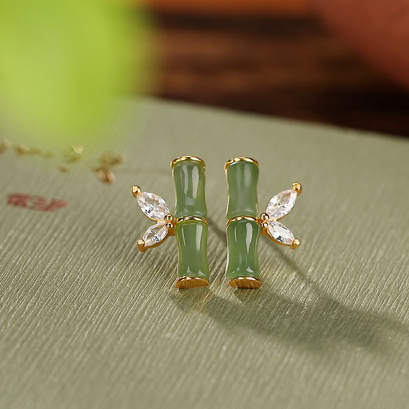 Orecchini a bottone con motivo di bambù e agata rossa, in argento sterling 925, Buddha Stones e giada ciano di Hetian, giada bianca e motivo di bambù