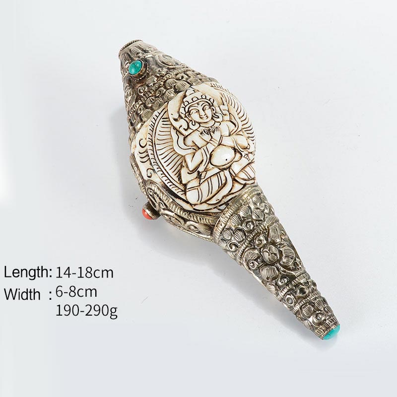Decorazione positiva della ricchezza della conchiglia del Buddha Shankha incisa a mano tibetana