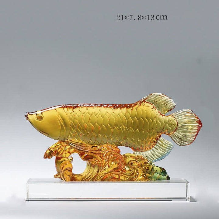 Pezzo d'arte fatto a mano in cristallo Liuli Koi Fish, decorazione per ufficio e casa