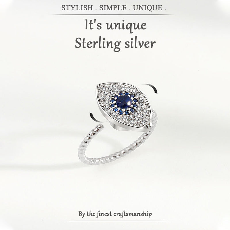 Anello girevole in argento sterling 925 con protezione contro il malocchio e benedizione