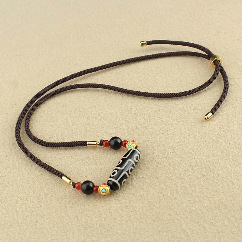 Buddha Stones Tibetano Nove Occhi Dzi Bead Protezione Benedizioni Collana Pendente