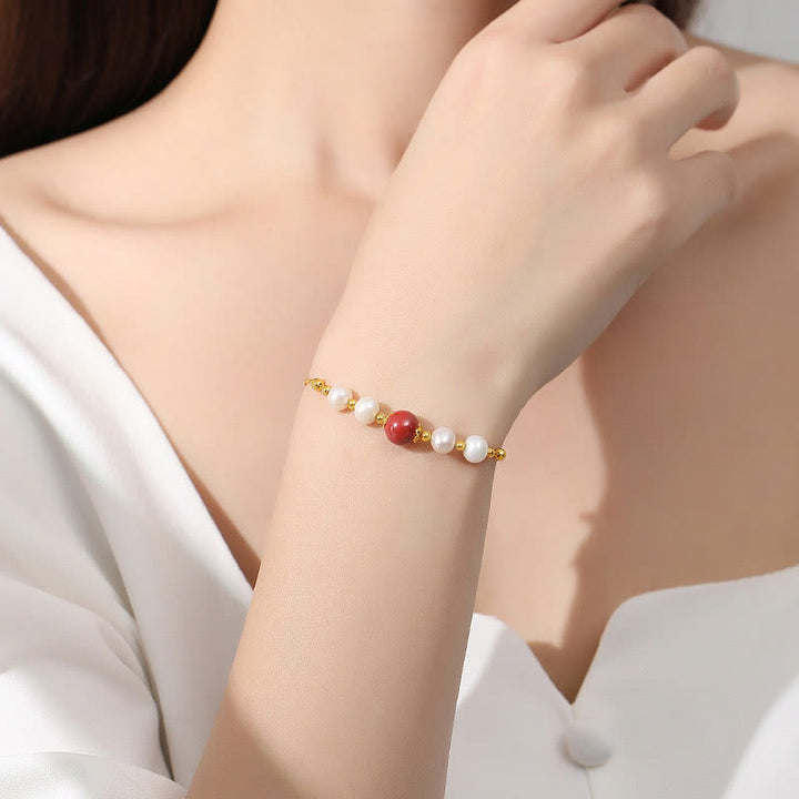 Bracciale a catena con perle curative in argento sterling 925 e cinabro Buddha Stones