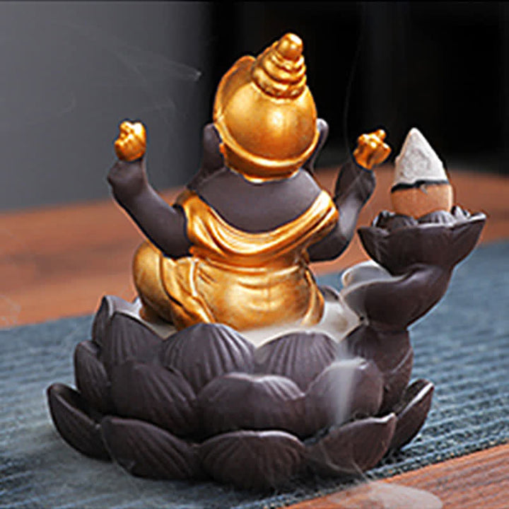Ganesh Elephant Purple Clay Fontana antiriflusso con fumo Protezione Bruciatore di incenso
