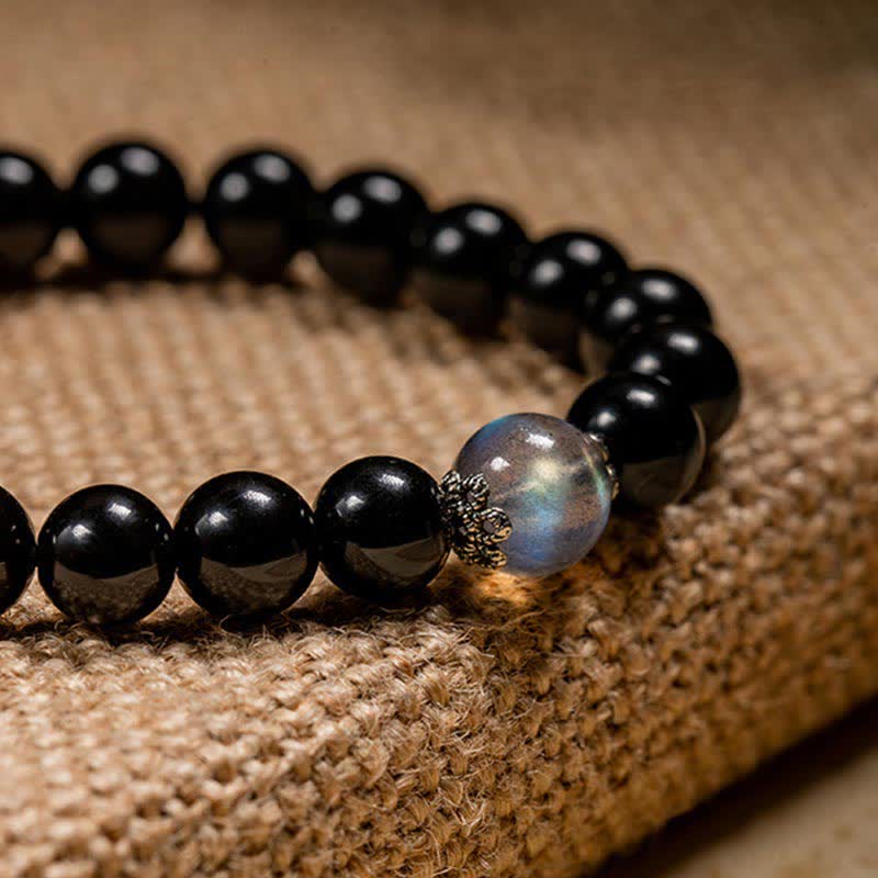 Braccialetto cinese zodiaco natale Buddha 925 argento sterling ossidiana nera pietra di luna forza - image 15