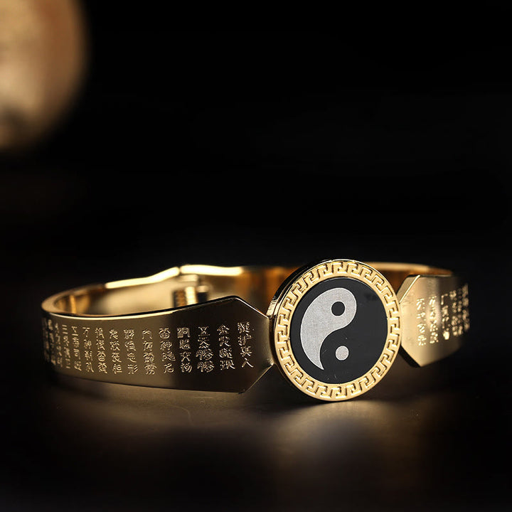 Buddha Stones Yin Yang Lotus Om Mani Padme Hum Mantra Braccialetto Armonia in Acciaio al Titanio