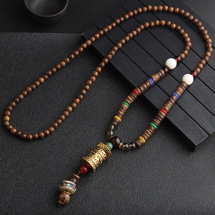 Collana di meditazione in legno di wenge con perline di Dzi in turchese Buddha Stones - Ruota della preghiera d'oro - image 8