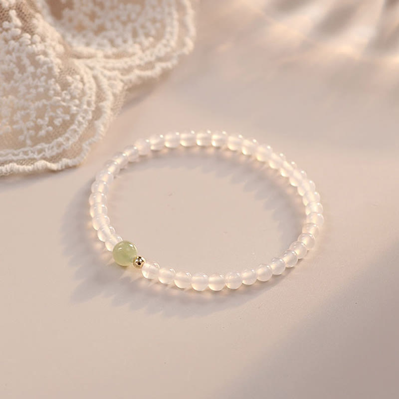 Braccialetto di protezione della fortuna in giada agata bianca naturale Buddha Stones
