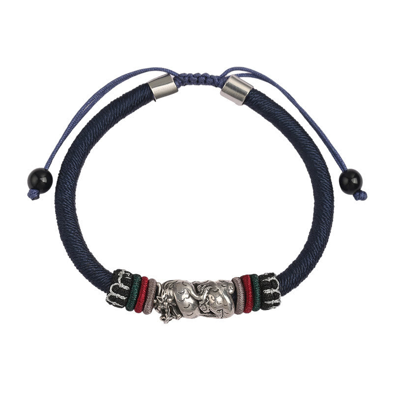 Braccialetto di corda portafortuna con drago di buon auspicio, fatto a mano in argento sterling 925, anno del drago , Buddha Stones