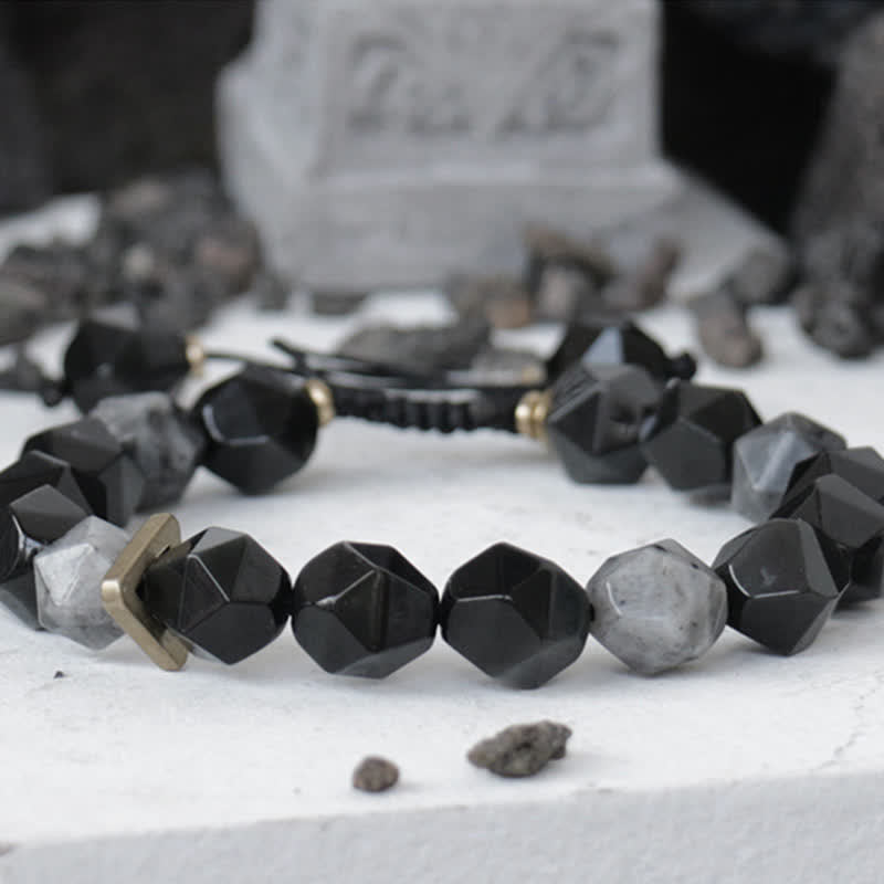 Braccialetto di purificazione con pietra glitterata nera e ossidiana nera