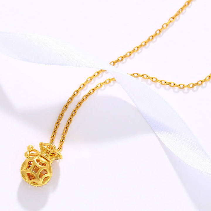 Collana con ciondolo a forma di sacchetto di soldi della fortuna del personaggio Fu placcato in oro 24K