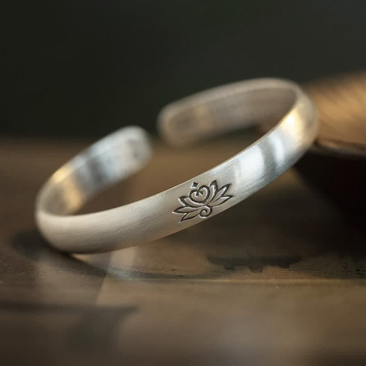 Braccialetto portafortuna guarigione fiore di loto Buddha Stones Heart Sutra in rame bianco