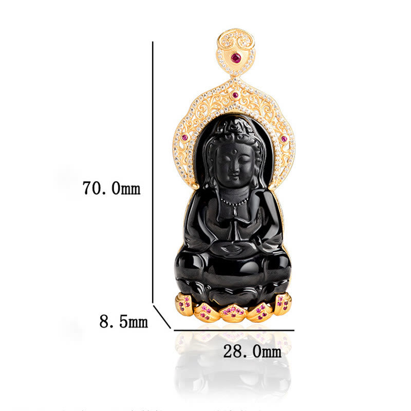 Buddha Stones 925 Sterling Silver Natural Black Jade Kwan Yin Avalokitesvara Collana con ciondolo Wealth - image 10
