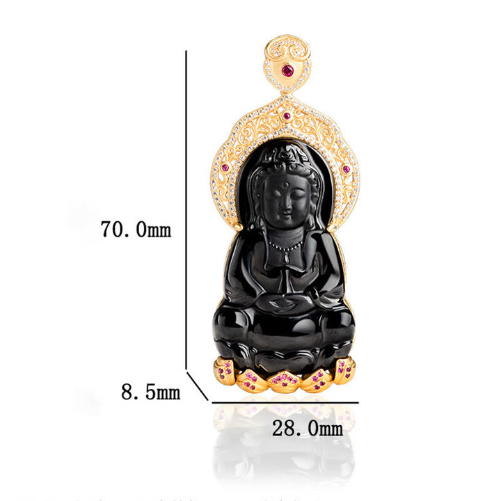 Buddha Stones 925 Sterling Silver Natural Black Jade Kwan Yin Avalokitesvara Collana con ciondolo Wealth - image 10