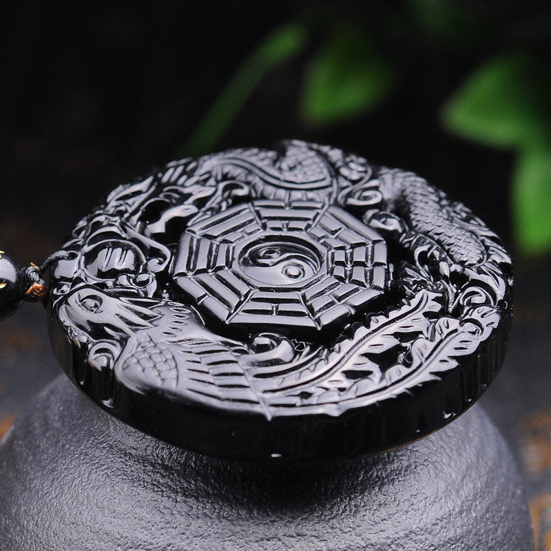 Collana con ciondolo Buddha Stones Bagua Dragon Phoenix Obsidian Fulfilment - image 3