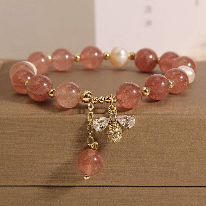 Braccialetto con ciondolo positivo ape con zircone carino e quarzo fragola perla Buddha Stones