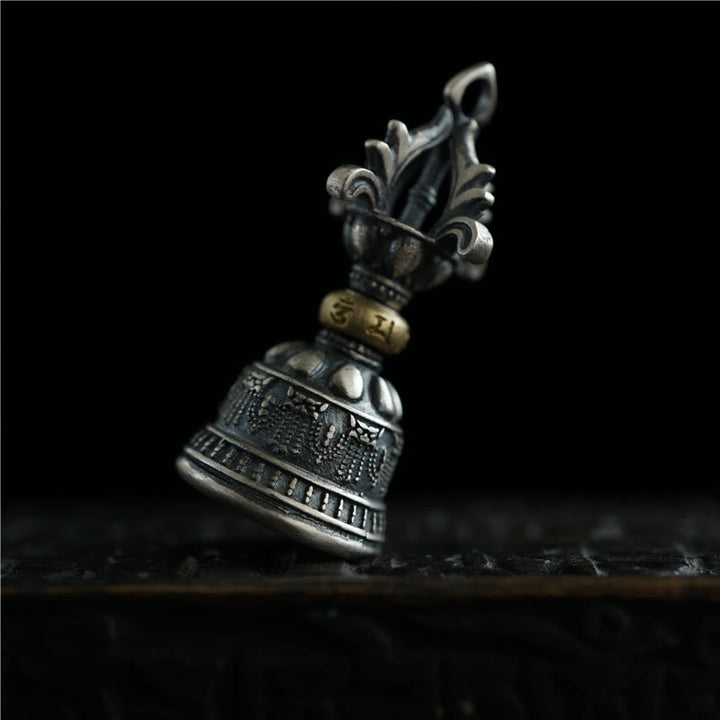 Buddha Stones Tibet 925 Sterling Silver Om Mani Padme Hum Dorje Campana Vajra Inciso Illuminazione Ciondolo Appeso Decorazione
