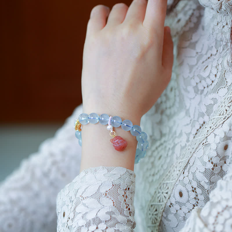 Buddha Stones Braccialetto con ciondolo curativo in perle di agata rossa e acquamarina naturale - image 2