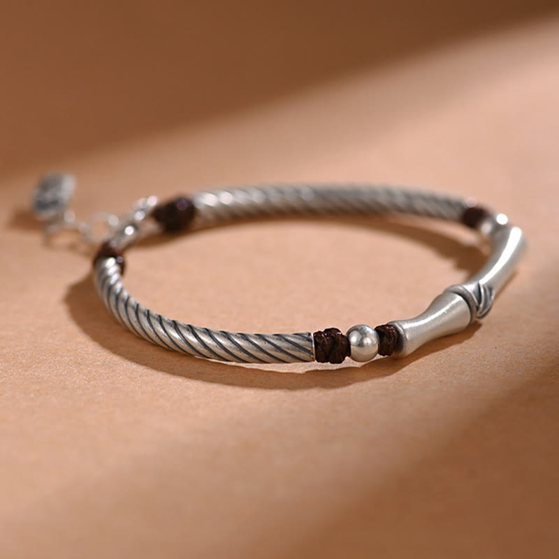 Bracciale Buddha Stones 999 Sterling Silver Bamboo Pattern Cicada Luck Wealth