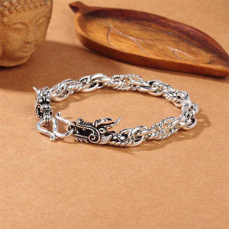 Braccialetto di protezione della fortuna del drago in argento sterling 925 Buddha Stones
