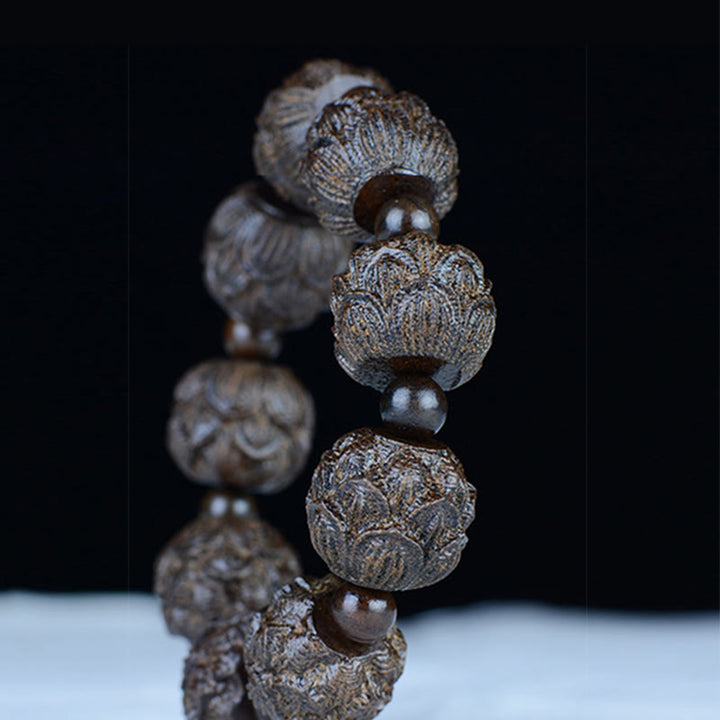 Braccialetto di equilibrio inciso Buddha Stones, legno di ebano, diciotto Arhat, drago di loto