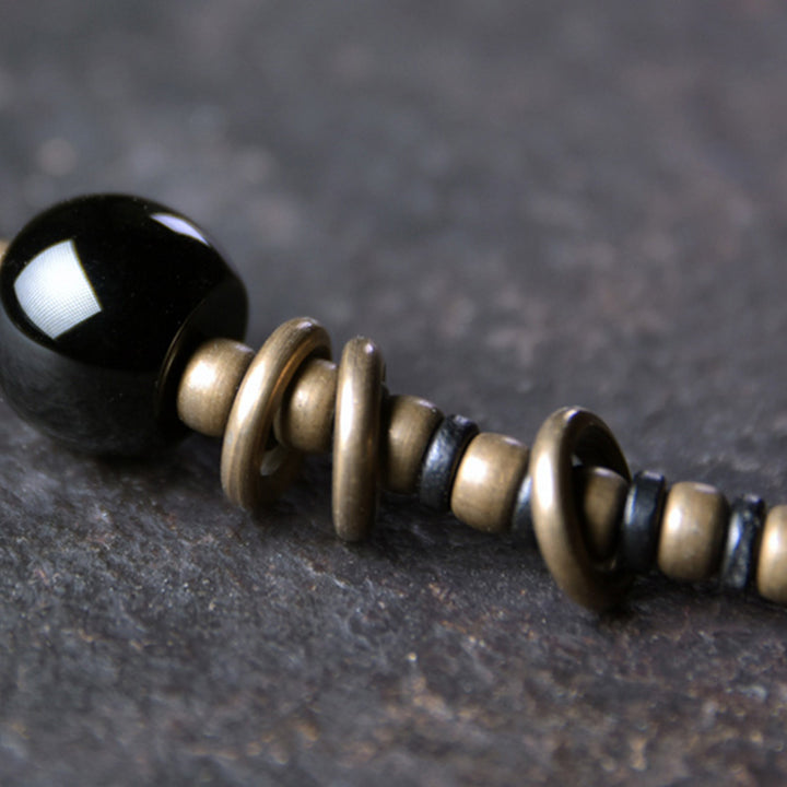 Buddha Stones Legno di ebano Perline Dzi Rame Pace Coppia Bracciale Collana Pendente