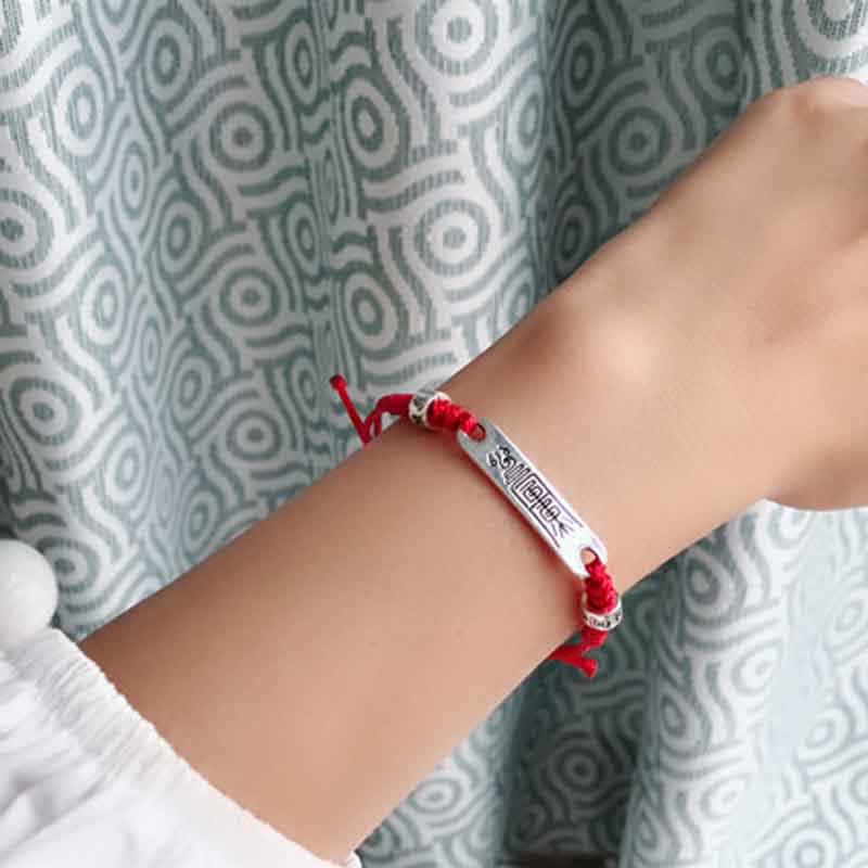 Braccialetto Buddha Stones 925 Sterling Silver Red String Luck Strength Treccia
