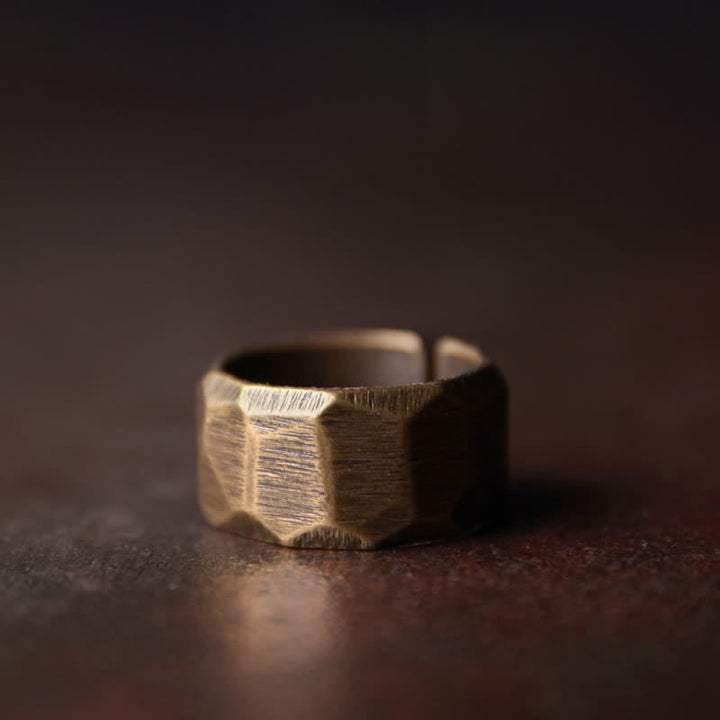 Anello di ricchezza in rame con design semplice tibetano Buddha Stones