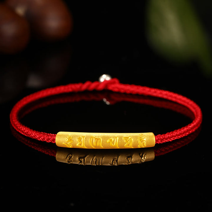 Buddha Stones Tibetano 999 Oro Om Mani Padme Hum Braccialetto di coppia intrecciato a mano con nodo della pace a otto fili e fortuna