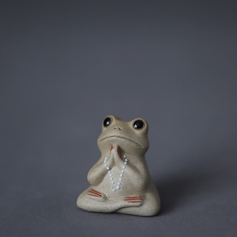 Decorazione statua piccola rana in ceramica in meditazione - Rana in preghiera (vassoio di loto non incluso) - image 0