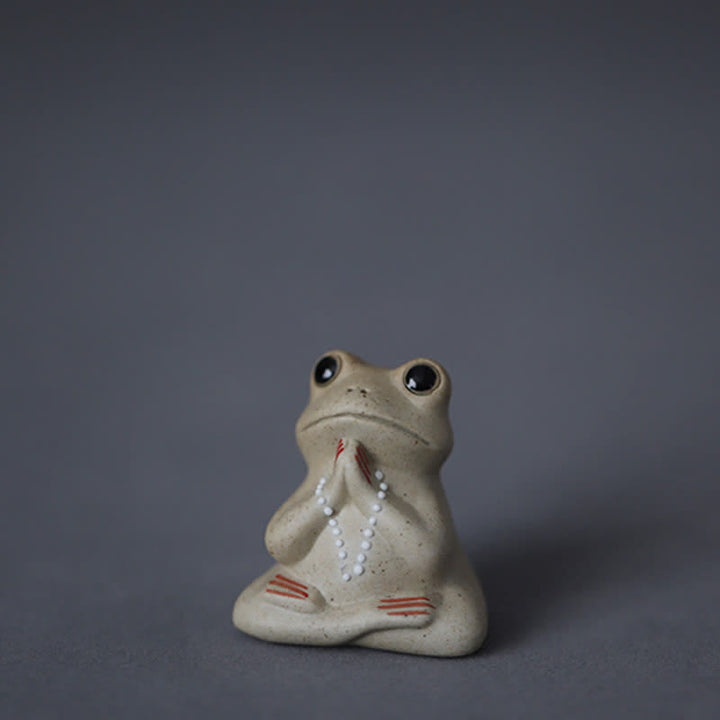 Decorazione statua piccola rana in ceramica in meditazione - Rana in preghiera (vassoio di loto non incluso) - image 0
