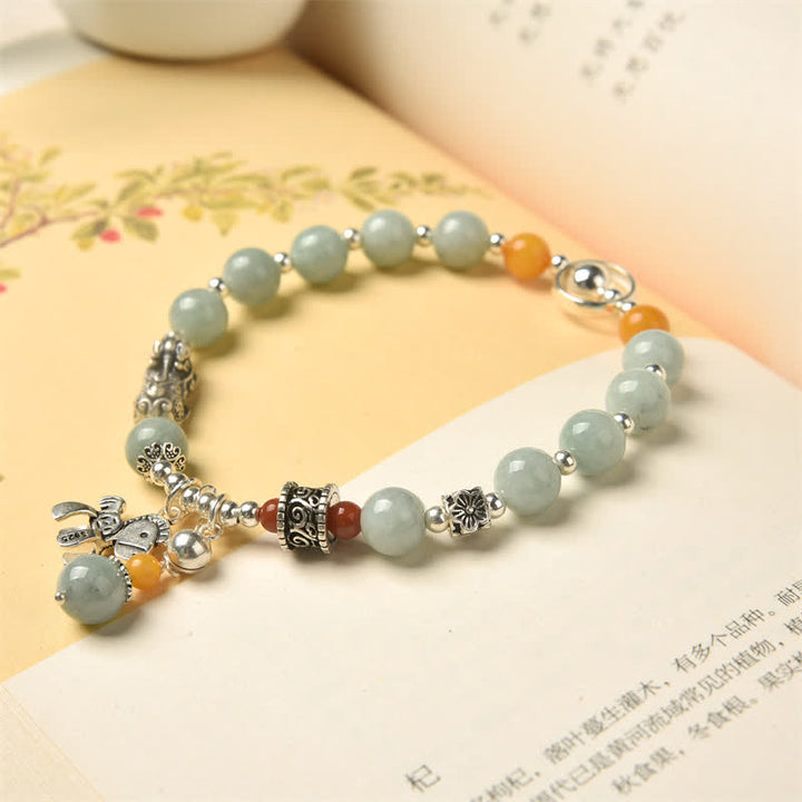 Braccialetto Buddha Stones 925 Sterling Silver Natural Jade Ambra PiXiu Pony Success