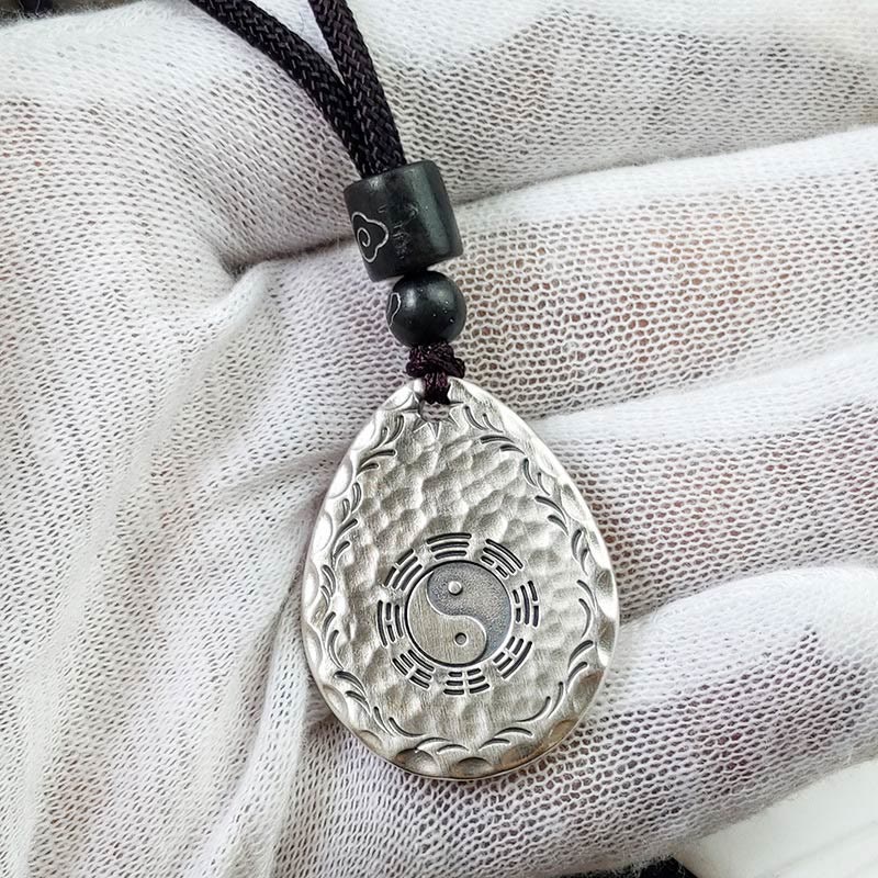 Buddha Stones Vintage 999 Sterling Silver Yin Yang Bagua Water Drop Design Balance Harmony Collana Pendente - image 10