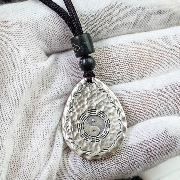 Buddha Stones Vintage 999 Sterling Silver Yin Yang Bagua Water Drop Design Balance Harmony Collana Pendente - image 10