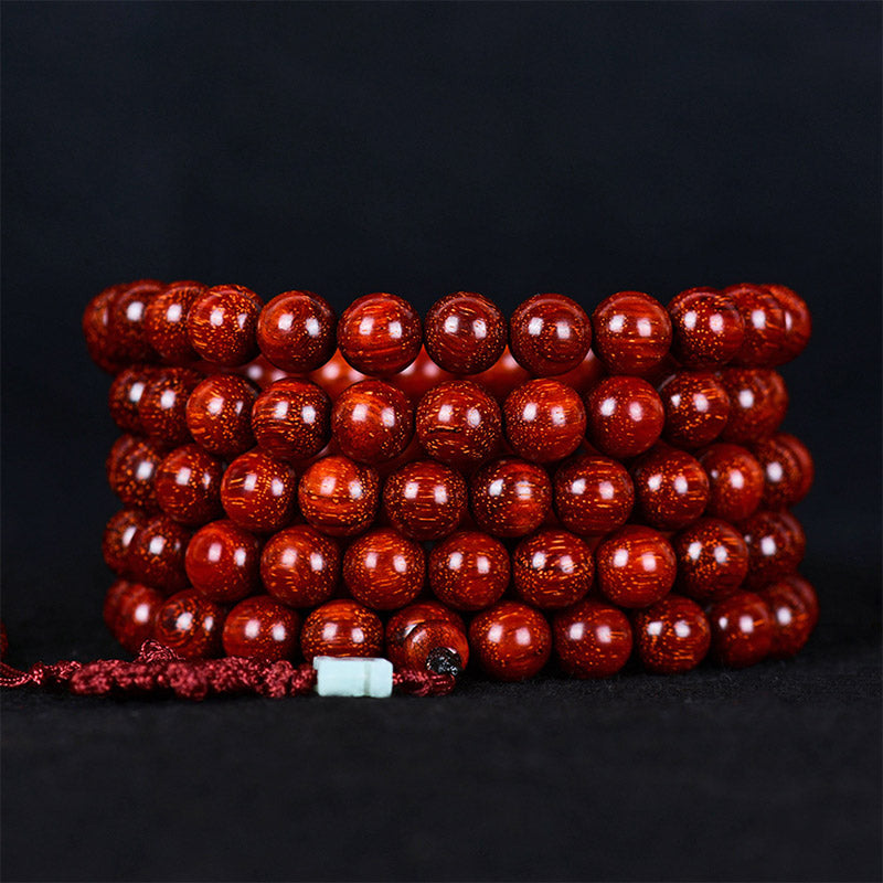 Braccialetto di equilibrio in legno di sandalo rosso con foglia piccola tibetana Buddha Stones - image 14