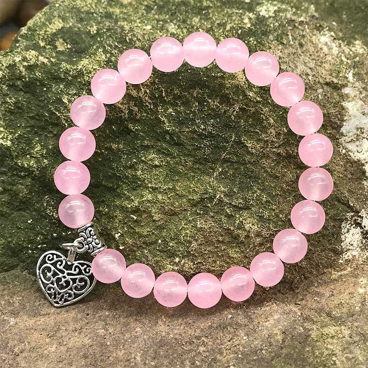 Bracciale elastico con ciondolo a forma di cuore portafortuna in pietra preziosa naturale