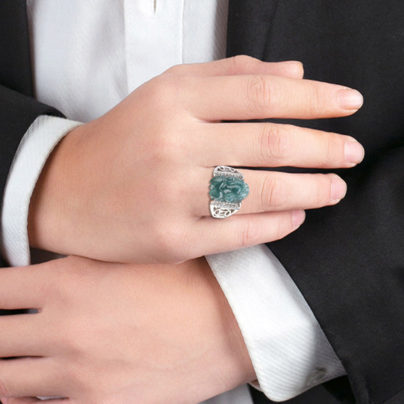 Anello di fortuna in argento sterling 925 Buddha Stones, Fengshui, ricchezza, prosperità, giada PiXiu