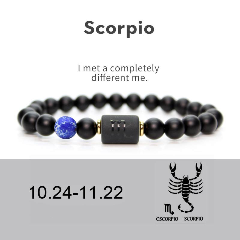Buddha Stones 12 Costellazioni dello Zodiaco Bracciale Regolabile in Onice Nero