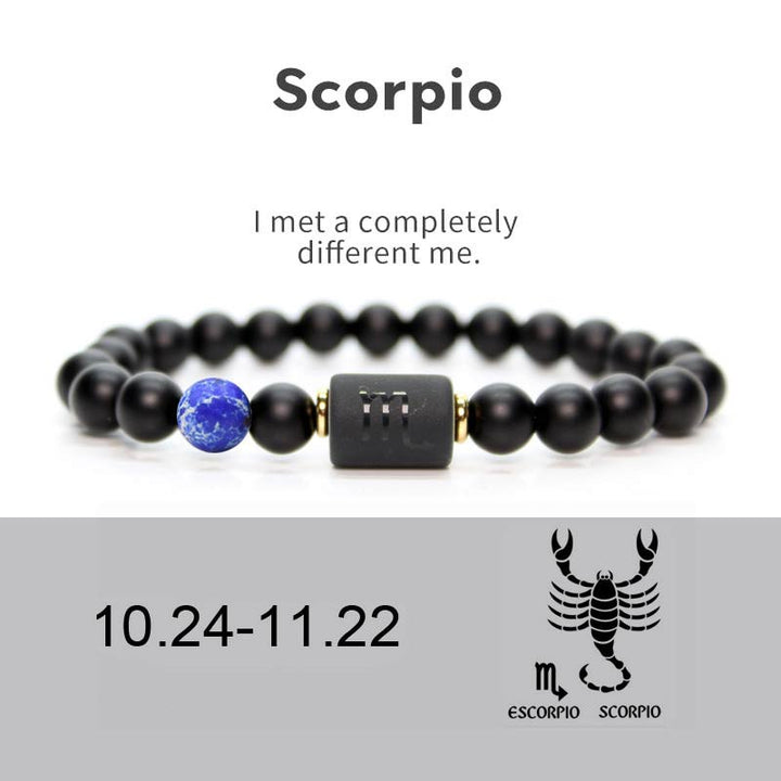 Buddha Stones 12 Costellazioni dello Zodiaco Bracciale Regolabile in Onice Nero