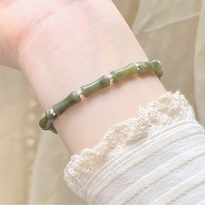 Bracciale Buddha Stones 925 Sterling Silver Bamboo Jade Lucky Cat Fu Character Luck Abundance - image 11