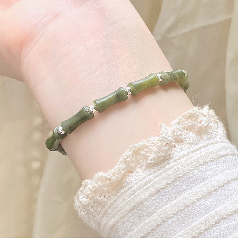 Bracciale Buddha Stones 925 Sterling Silver Bamboo Jade Lucky Cat Fu Character Luck Abundance