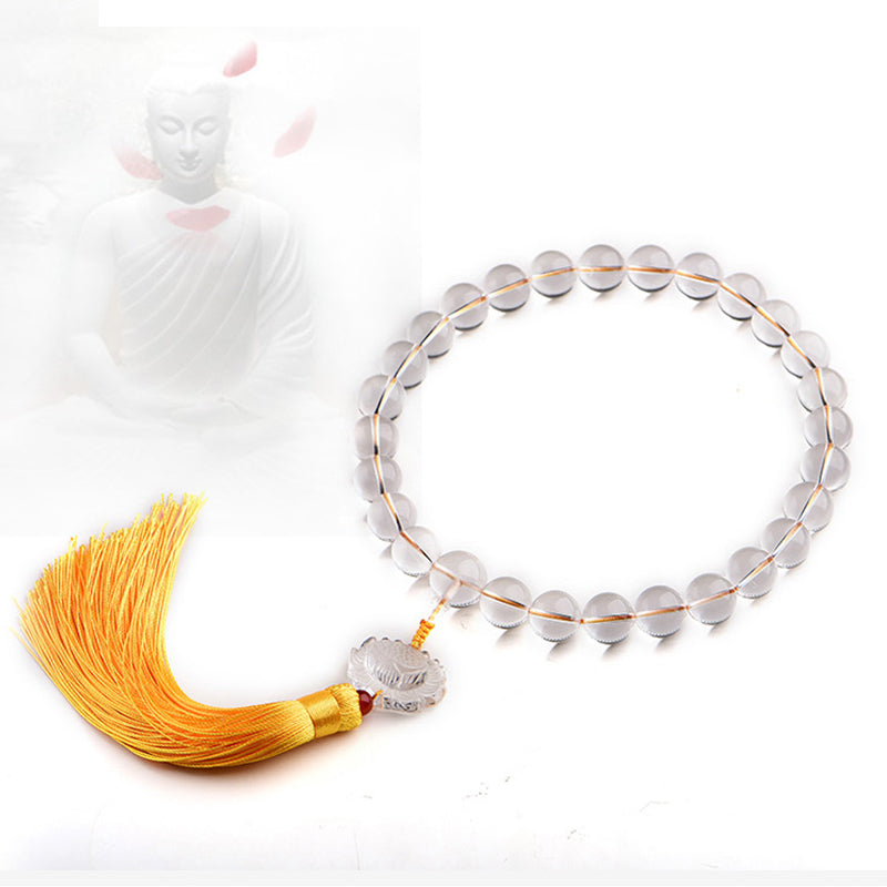 Buddha Stones Cristallo bianco naturale Loto Mala da polso Meditazione Nappe Mala tascabile Decorazione per auto