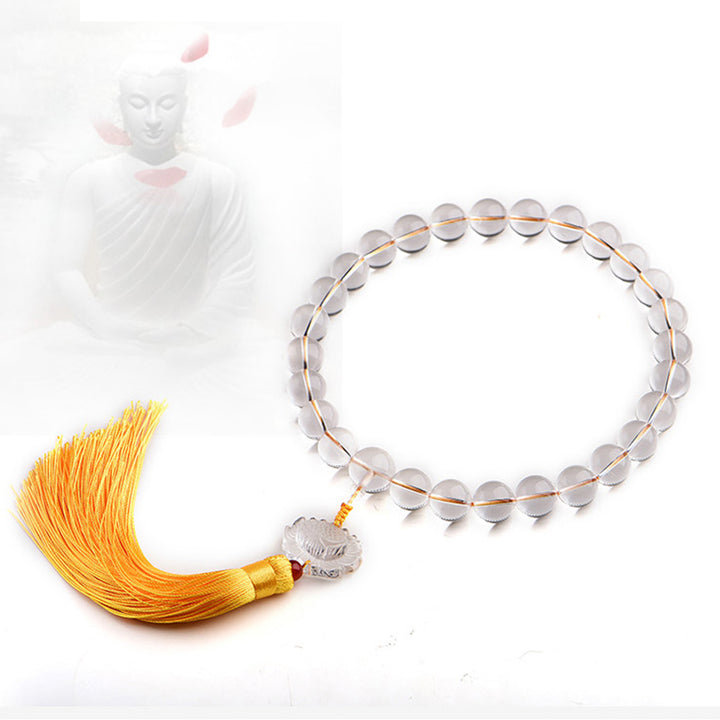 Buddha Stones Cristallo bianco naturale Loto Mala da polso Meditazione Nappe Mala tascabile Decorazione per auto
