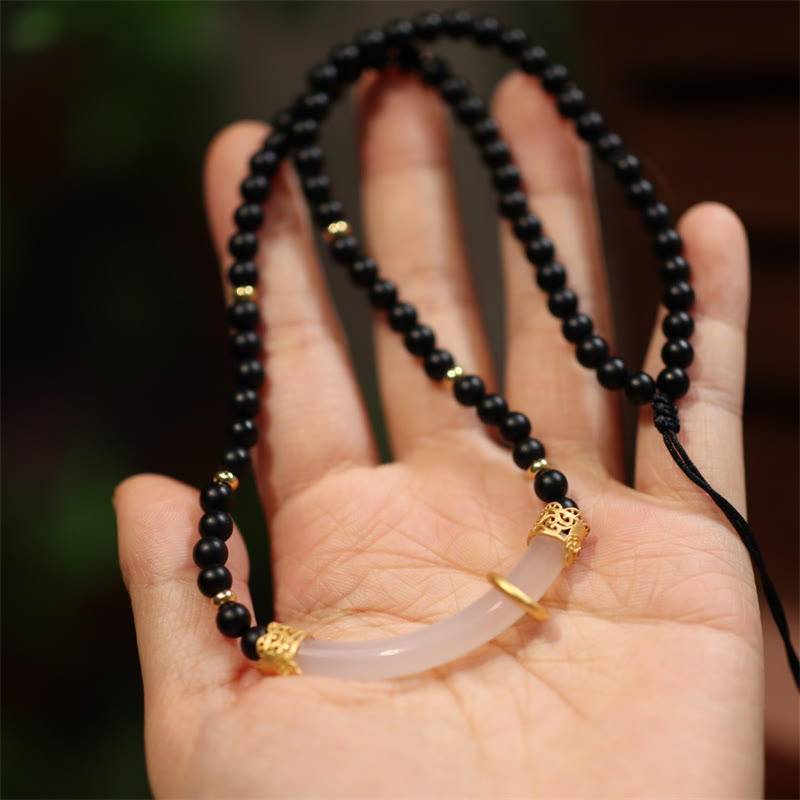 Collana con ciondolo in perline di protezione in onice nero e calcedonio in argento sterling 925