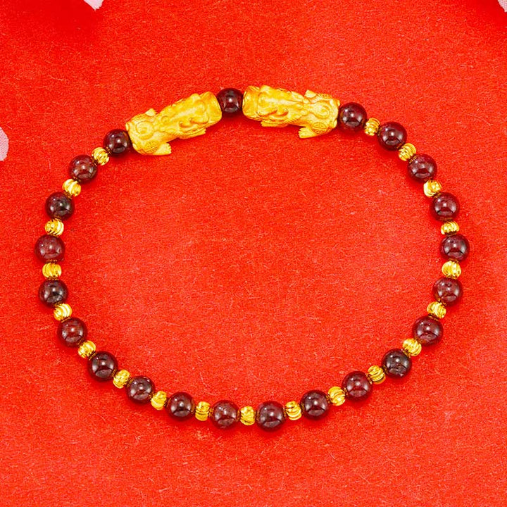 Braccialetto Buddha Stones Galvanotecnica Dorato Doppio Pixiu Ricchezza