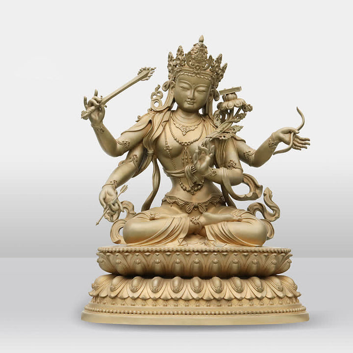 Statua in rame della serenità della statuetta del Bodhisattva Manjusri a quattro braccia - Oro - 20 cm - image 12