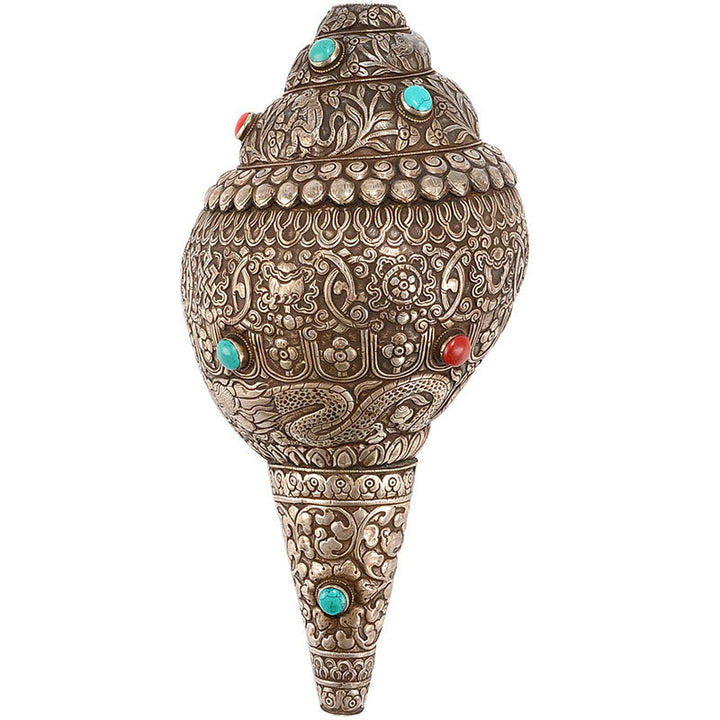 Tibetano fatto a mano naturale Shankha inciso otto simboli di buon auspicio conchiglia fortunata decorazione per la casa