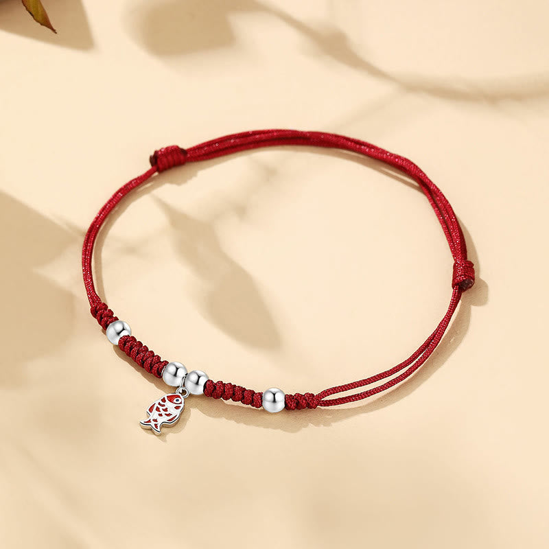 Bracciale rosso intrecciato a mano in argento sterling 925 con pesce koi fortunato e ricchezza , Buddha Stones
