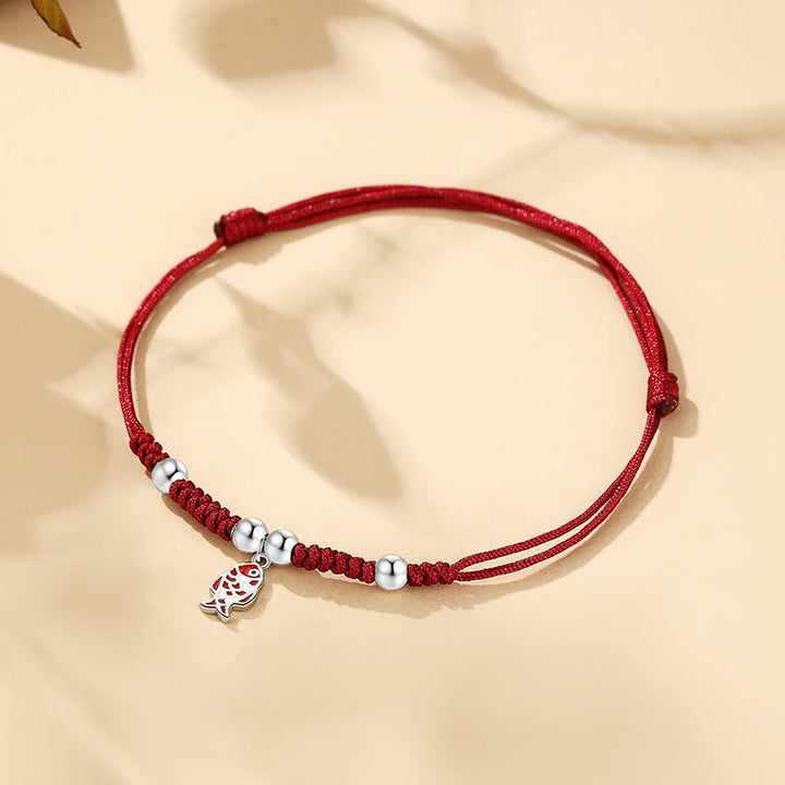 Bracciale rosso intrecciato a mano in argento sterling 925 con pesce koi fortunato e ricchezza , Buddha Stones