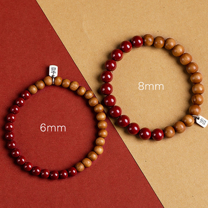 Bracciale Buddha Stones in argento sterling 925, legno di pesca, cinabro, allontana gli spiriti maligni